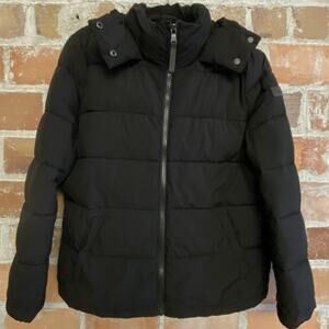 Calvin Klein Infinite Stretch Sorona Aura Black Hooded Puffer Parka Coat